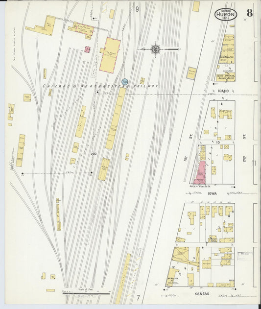 Sanborn Fire Insurance Map from Huron, Beadle County, South Dakota (1916), Sheet #0008 - Historic Sanborn Fire Insurance Map Print, vintage old map wall art, antique decor, genealogy gift, South Dakota South Dakota map