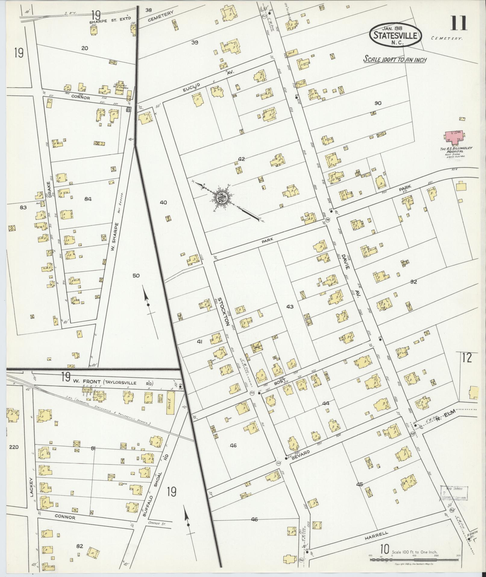 Sanborn Fire Insurance Map from Statesville, Iredell County, North Carolina (1918), Sheet #0011 - Complete Map Set gallery image, historic Sanborn map, vintage wall art, North Carolina North Carolina