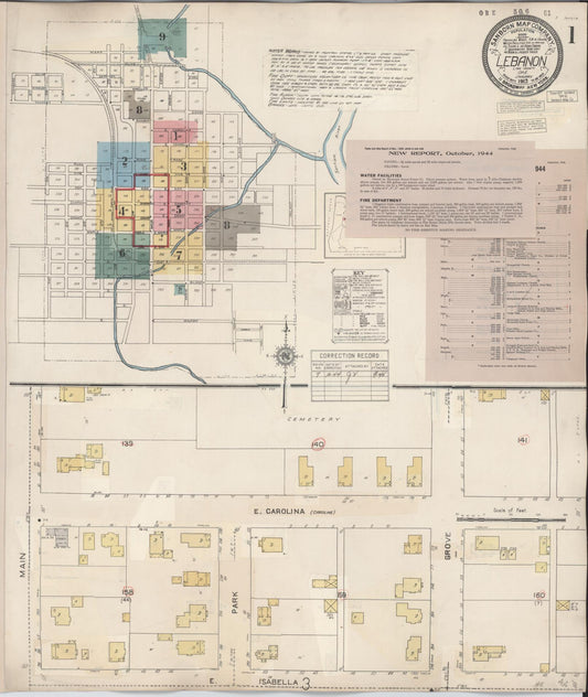 Sanborn Fire Insurance Map from Lebanon, Linn County, Oregon (1944), Sheet #0001 - Historic Sanborn Fire Insurance Map Print, vintage old map wall art, antique decor, genealogy gift, Oregon Oregon map