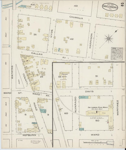 Sanborn Fire Insurance Map from San Leandro, Alameda County, California (1885), Sheet #0002 - Complete Map Set gallery image, historic Sanborn map, vintage wall art, California California