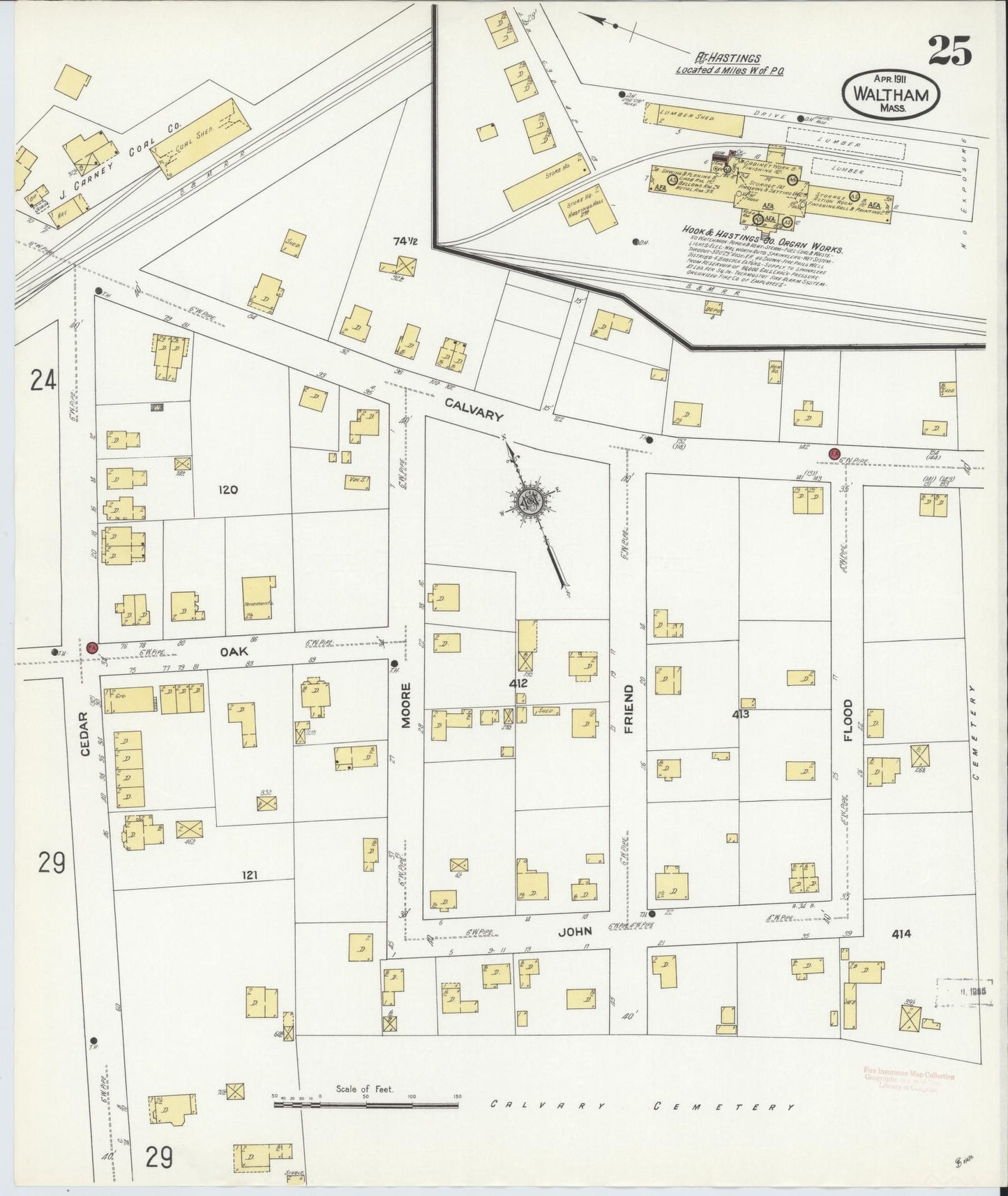 Sanborn Fire Insurance Map from Waltham, Middlesex County, Massachusetts (1911), Sheet #0025 - Complete Map Set gallery image, historic Sanborn map, vintage wall art, Massachusetts Massachusetts