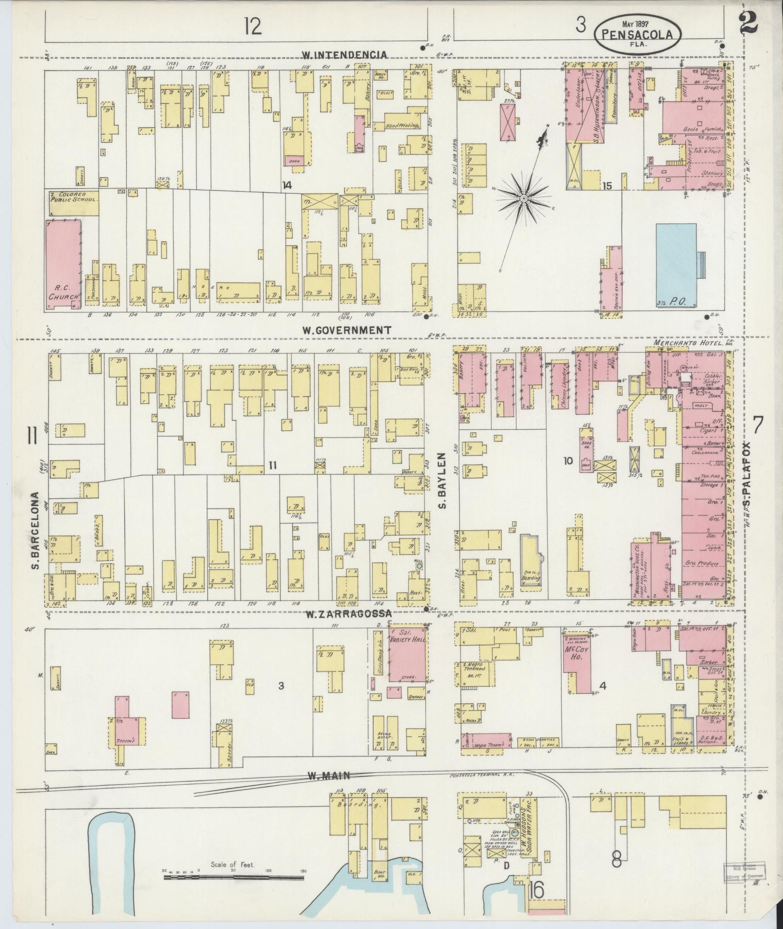 Sanborn Fire Insurance Map from Pensacola, Escambia County, Florida (1897), Sheet #0002 - Complete Map Set gallery image, historic Sanborn map, vintage wall art, Florida Florida