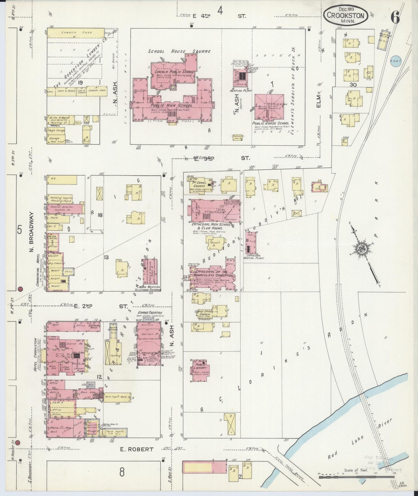 Sanborn Fire Insurance Map from Crookston, Polk County, Minnesota (1913), Sheet #0006 - Complete Map Set gallery image, historic Sanborn map, vintage wall art, Minnesota Minnesota