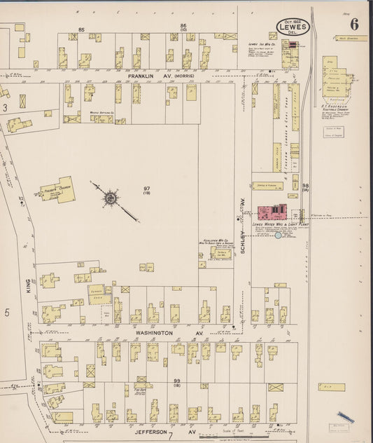 Sanborn Fire Insurance Map from Lewes, Sussex County, Delaware (1922), Sheet #0006 - Historic Sanborn Fire Insurance Map Print, vintage old map wall art, antique decor, genealogy gift, Delaware Delaware map