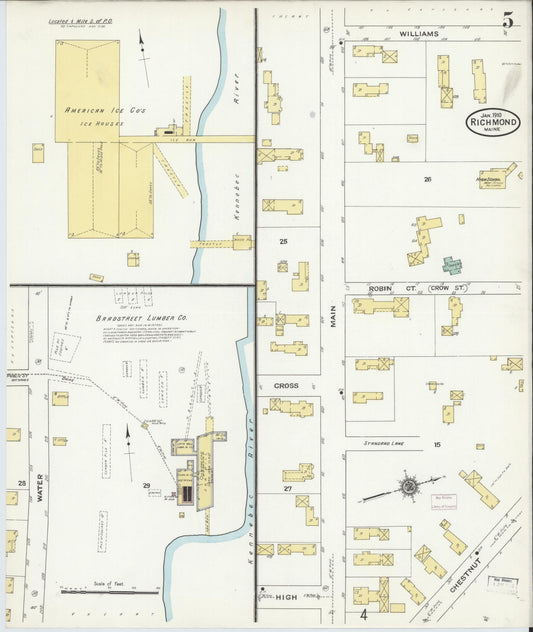 Sanborn Fire Insurance Map from Richmond, Sagadahoc County, Maine (1910), Sheet #0005 - Historic Sanborn Fire Insurance Map Print, vintage old map wall art, antique decor, genealogy gift, Maine Maine map