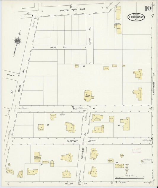 Sanborn Fire Insurance Map from Larchmont, Westchester County, New York (1911), Sheet #0010 - Historic Sanborn Fire Insurance Map Print, vintage old map wall art, antique decor, genealogy gift, New York New York map