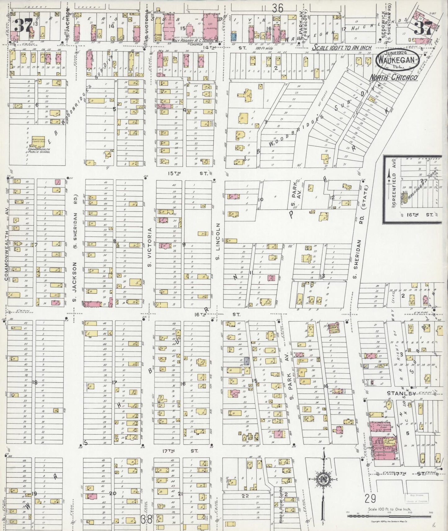 Sanborn Fire Insurance Map from Waukegan, Lake County, Illinois. (1924), Sheet 37 – Historic Sanborn Fire Insurance Map Print