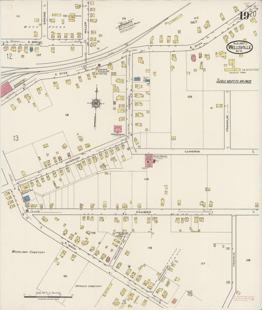 Sanborn Fire Insurance Map from Wellsville, Allegany County, New York (1922), Sheet #0019 - Historic Sanborn Fire Insurance Map Print, vintage old map wall art, antique decor, genealogy gift, New York New York map