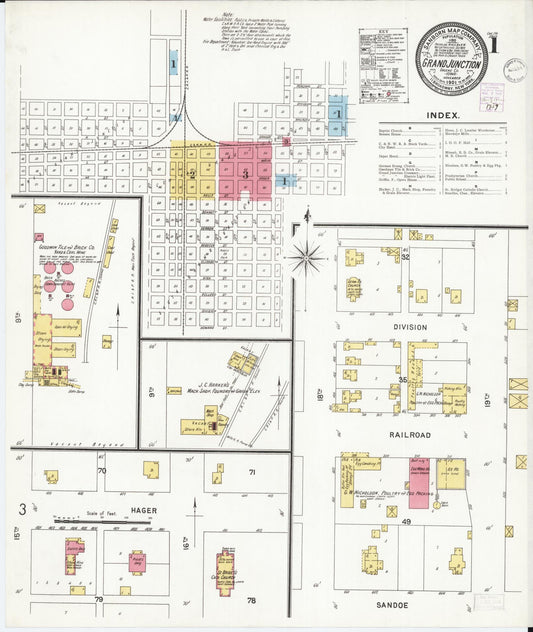 Sanborn Fire Insurance Map from Grand Junction, Greene County, Iowa (1901), Sheet #0001 - Historic Sanborn Fire Insurance Map Print, vintage old map wall art