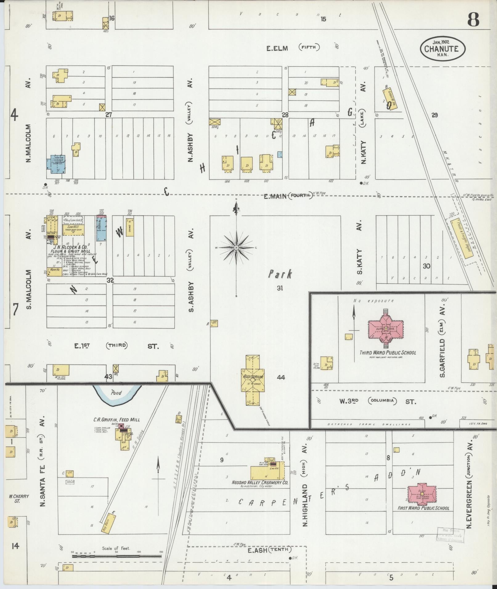 Sanborn Fire Insurance Map from Chanute, Neosho County, Kansas (1902), Sheet #0008 - Complete Map Set gallery image, historic Sanborn map, vintage wall art, Kansas Kansas