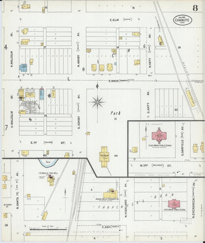 Sanborn Fire Insurance Map from Chanute, Neosho County, Kansas (1902), Sheet #0008 - Complete Map Set gallery image, historic Sanborn map, vintage wall art, Kansas Kansas