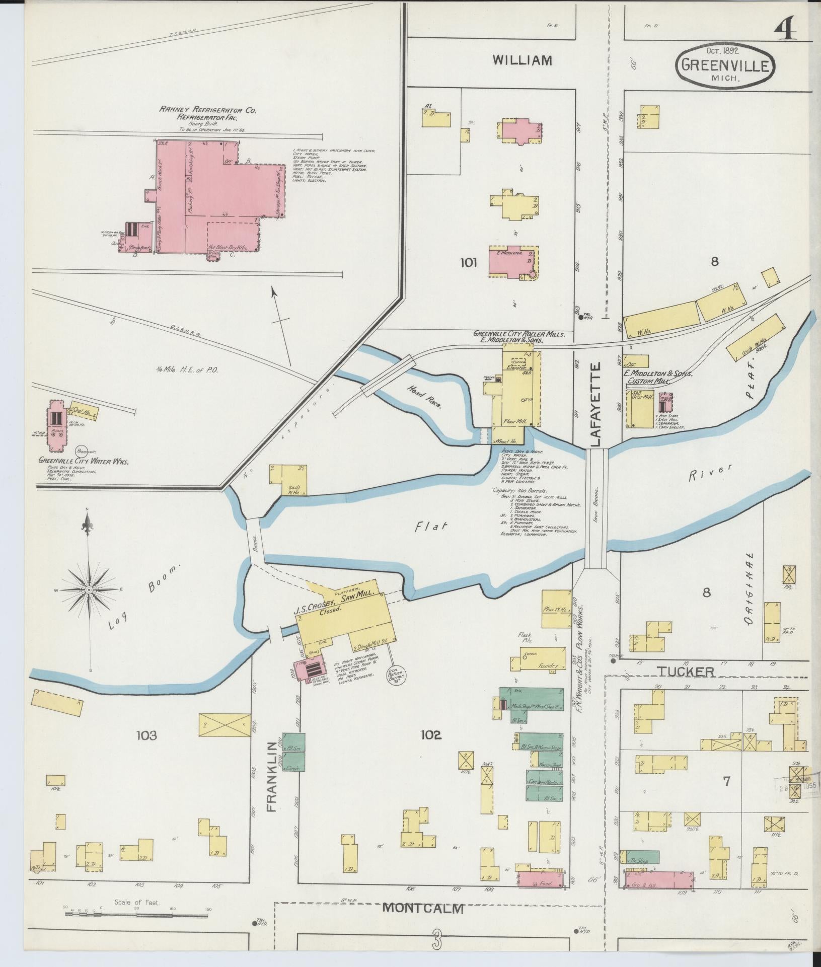 Sanborn Fire Insurance Map from Greenville, Montcalm County, Michigan (1892), Sheet #0004 - Complete Map Set gallery image, historic Sanborn map, vintage wall art, Michigan Michigan