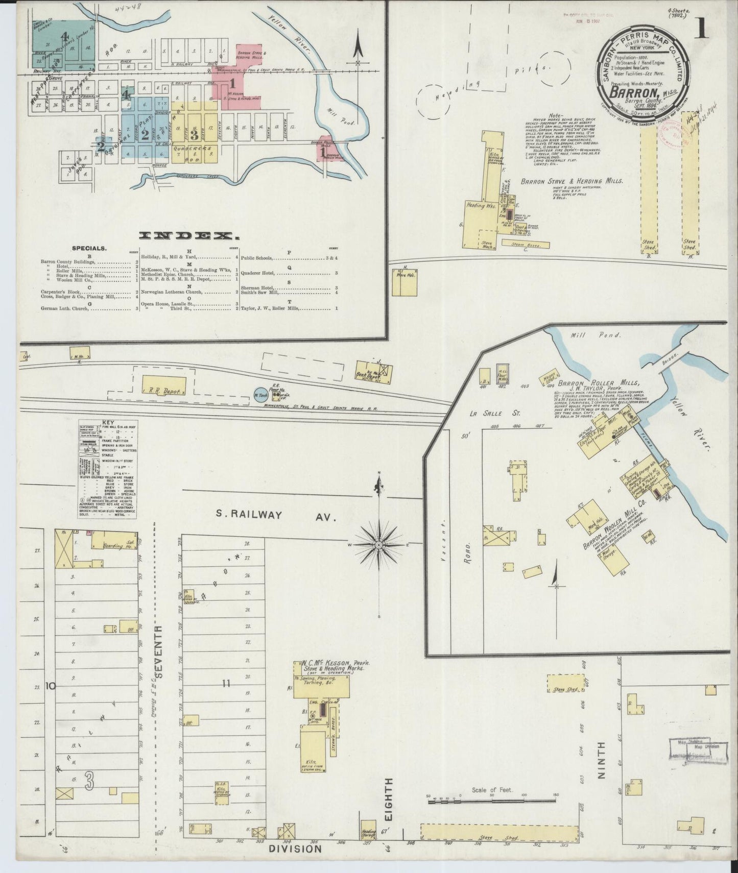 Sanborn Fire Insurance Map from Barron, Barron County, Wisconsin (1894), Sheet #0001 - Historic Sanborn Fire Insurance Map Print, vintage old map wall art, antique decor, genealogy gift, Wisconsin Wisconsin map