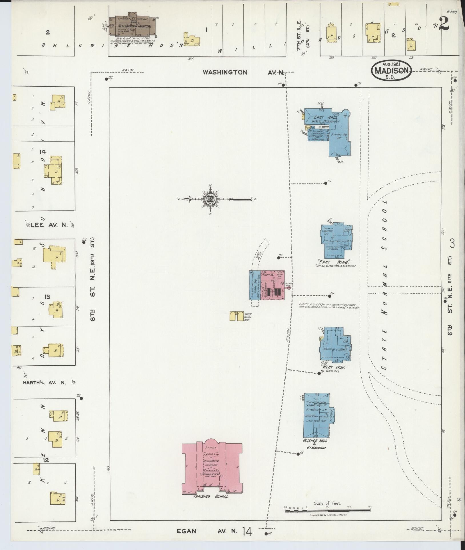 Sanborn Fire Insurance Map from Madison, Lake County, South Dakota (1921), Sheet #0002 - Historic Sanborn Fire Insurance Map Print, vintage old map wall art, antique decor, genealogy gift, South Dakota South Dakota map