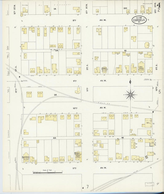 Sanborn Fire Insurance Map from Cordele, Crisp County, Georgia (1908), Sheet #0004 - Historic Sanborn Fire Insurance Map Print, vintage old map wall art, antique decor, genealogy gift, Georgia Georgia map