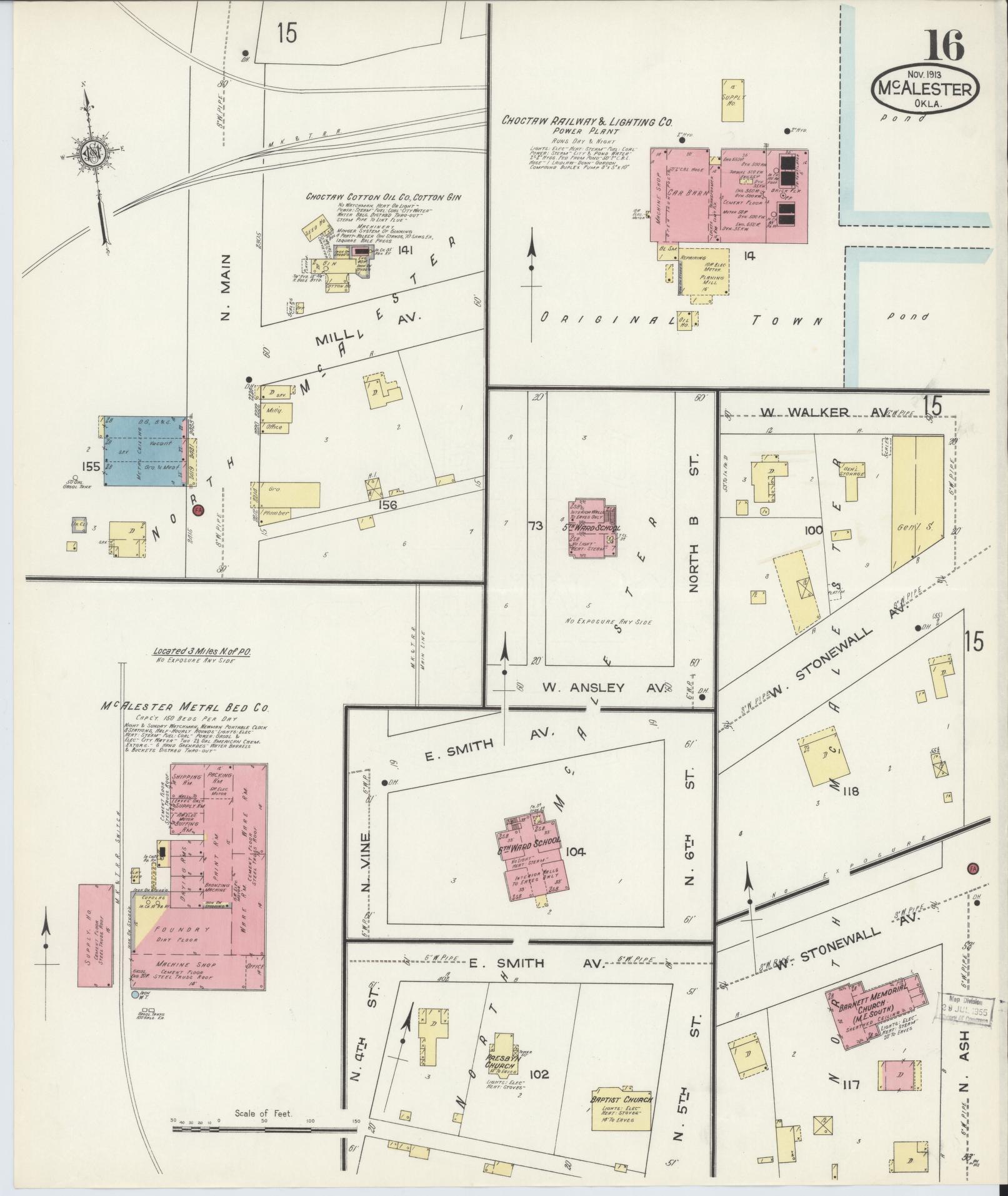 Sanborn Fire Insurance Map from McAlester, Pittsburg County, Oklahoma (1913), Sheet #0016 - Historic Sanborn Fire Insurance Map Print, vintage old map wall art, antique decor, genealogy gift, Oklahoma Oklahoma map
