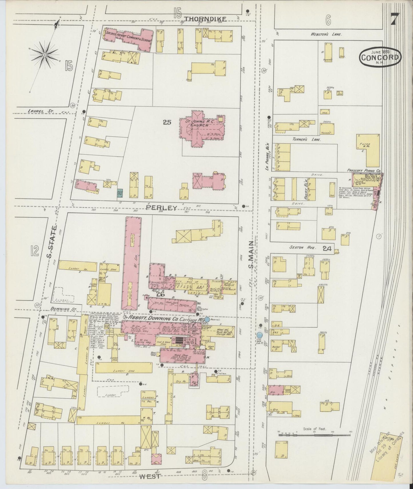 Sanborn Fire Insurance Map from Concord, Merrimack County, New Hampshire (1893), Sheet #0007 - Complete Map Set gallery image, historic Sanborn map, vintage wall art, New Hampshire New Hampshire