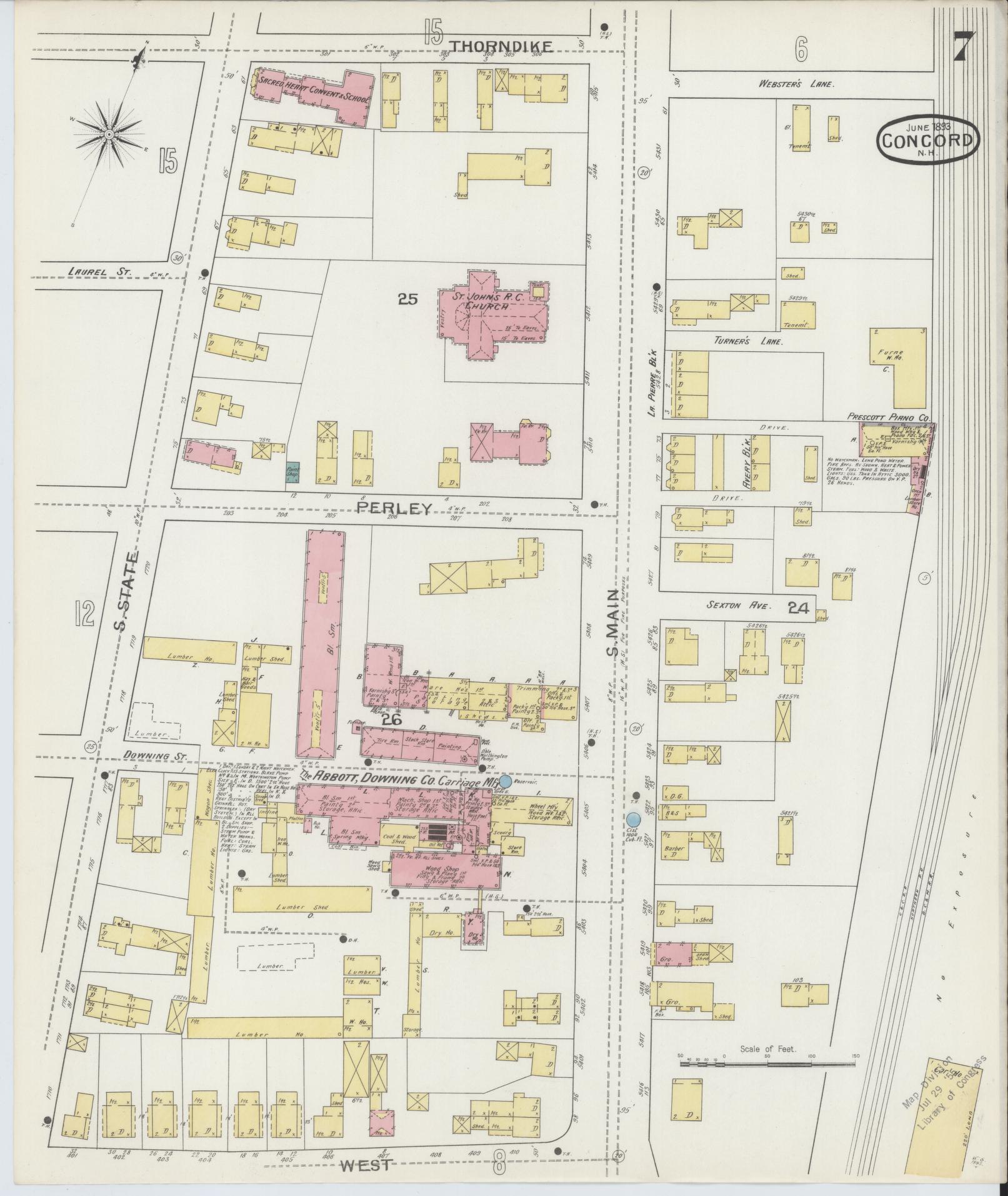 Sanborn Fire Insurance Map from Concord, Merrimack County, New Hampshire (1893), Sheet #0007 - Complete Map Set gallery image, historic Sanborn map, vintage wall art, New Hampshire New Hampshire