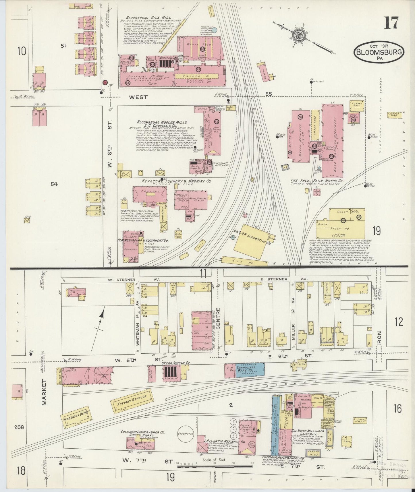 Sanborn Fire Insurance Map from Bloomsburg, Columbia County, Pennsylvania (1913), Sheet #0017 - Historic Sanborn Fire Insurance Map Print, vintage old map wall art, antique decor, genealogy gift, Pennsylvania Pennsylvania map