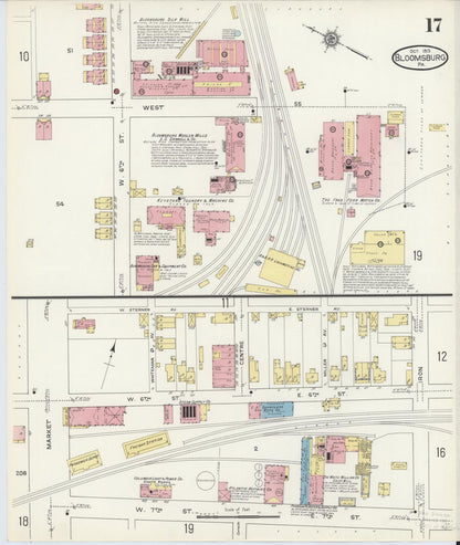 Sanborn Fire Insurance Map from Bloomsburg, Columbia County, Pennsylvania (1913), Sheet #0017 - Historic Sanborn Fire Insurance Map Print, vintage old map wall art, antique decor, genealogy gift, Pennsylvania Pennsylvania map