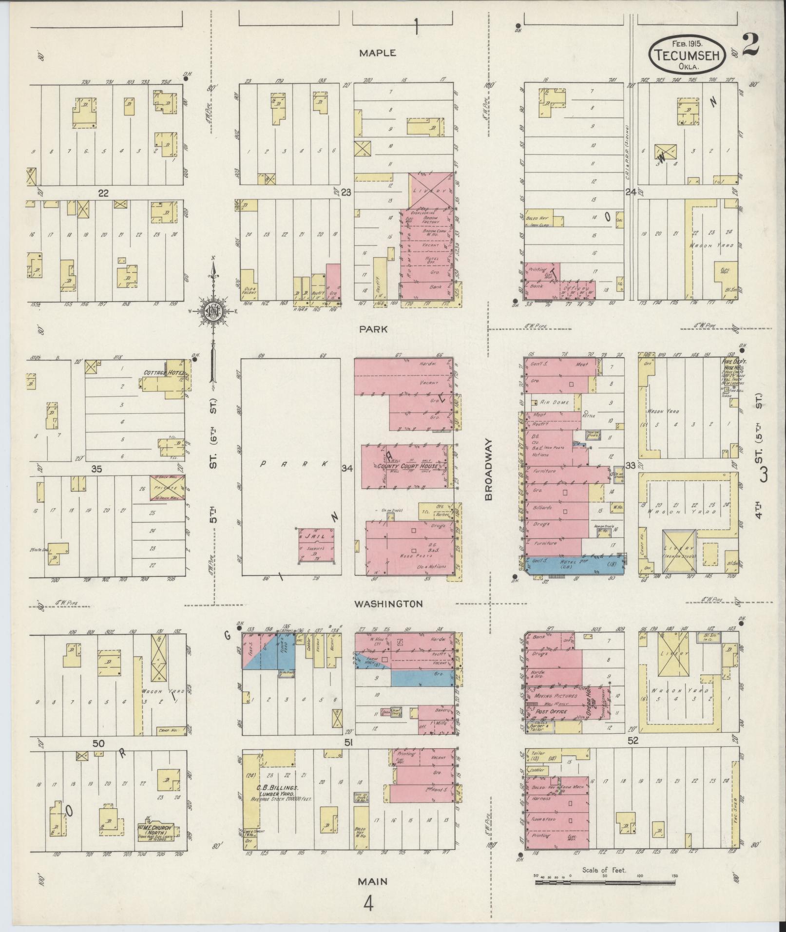 Sanborn Fire Insurance Map from Tecumseh, Pottawatomie County, Oklahoma (1915), Sheet #0002 - Complete Map Set gallery image, historic Sanborn map, vintage wall art, Oklahoma Oklahoma