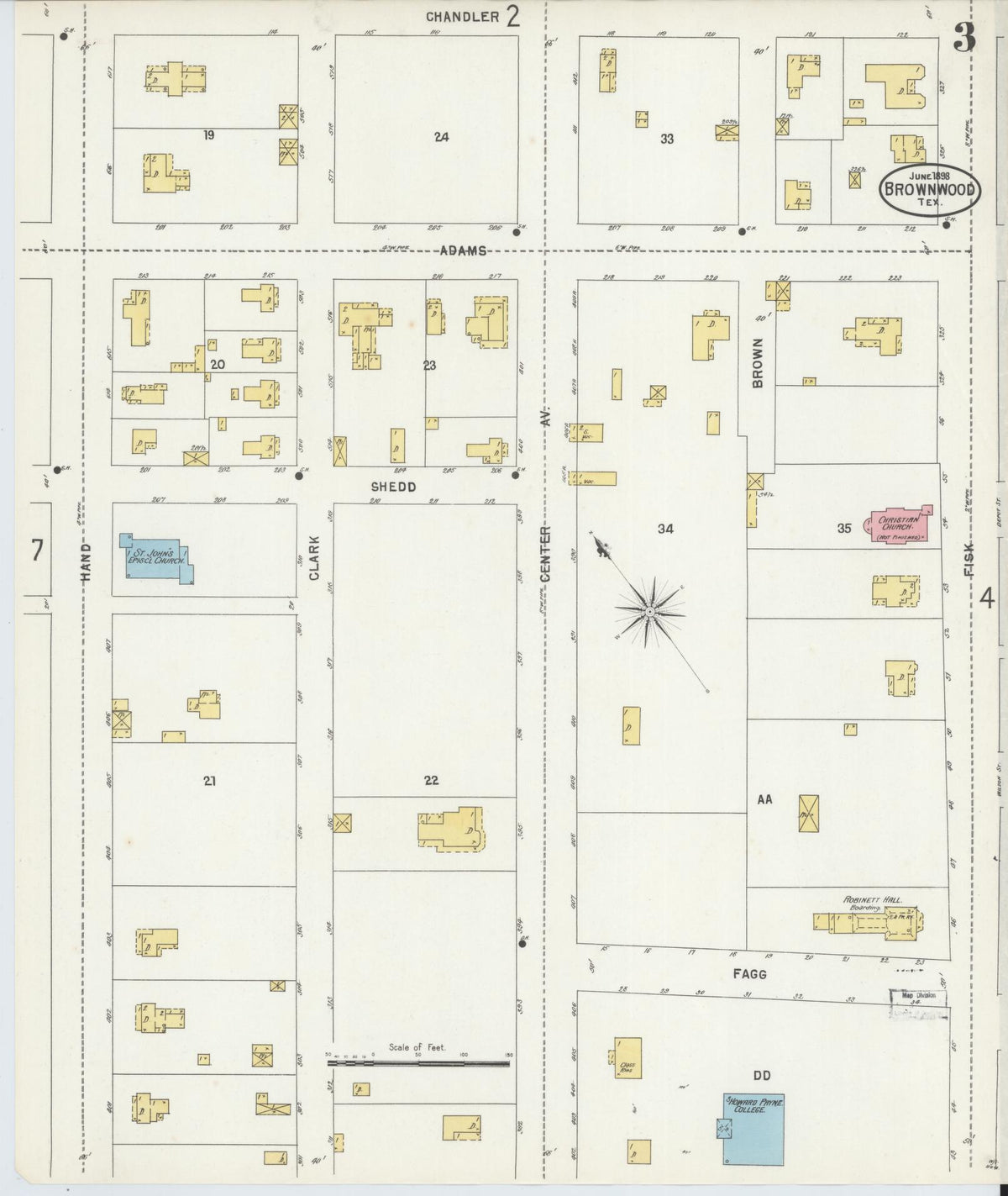 Sanborn Fire Insurance Map from Brownwood, Brown County, Texas (1898), Sheet #0003 - Complete Map Set gallery image, historic Sanborn map, vintage wall art, Texas Texas