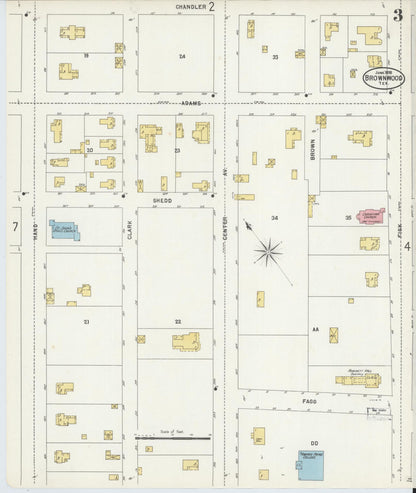 Sanborn Fire Insurance Map from Brownwood, Brown County, Texas (1898), Sheet #0003 - Complete Map Set gallery image, historic Sanborn map, vintage wall art, Texas Texas