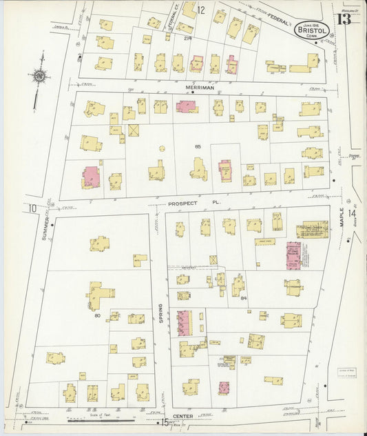 Sanborn Fire Insurance Map from Bristol, Hartford County, Connecticut (1916), Sheet #0013 - Historic Sanborn Fire Insurance Map Print, vintage old map wall art, antique decor, genealogy gift, Connecticut Connecticut map