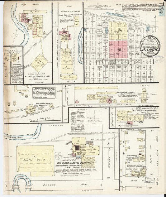 Sanborn Fire Insurance Map from Atlantic, Cass County, Iowa (1883), Sheet #0001 - Historic Sanborn Fire Insurance Map Print, vintage old map wall art
