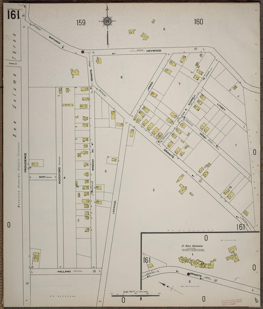 Sanborn Fire Insurance Map from Worcester, Worcester County, Massachusetts (1910), Sheet #0161 - Historic Sanborn Fire Insurance Map Print, vintage old map wall art, antique decor, genealogy gift, Massachusetts Massachusetts map