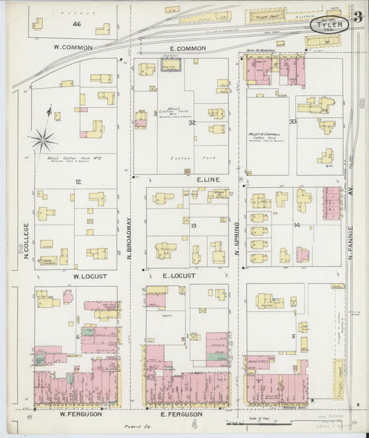 Sanborn Fire Insurance Map from Tyler, Smith County, Texas (1893), Sheet #0003 - Historic Sanborn Fire Insurance Map Print, vintage old map wall art, antique decor, genealogy gift, Texas Texas map