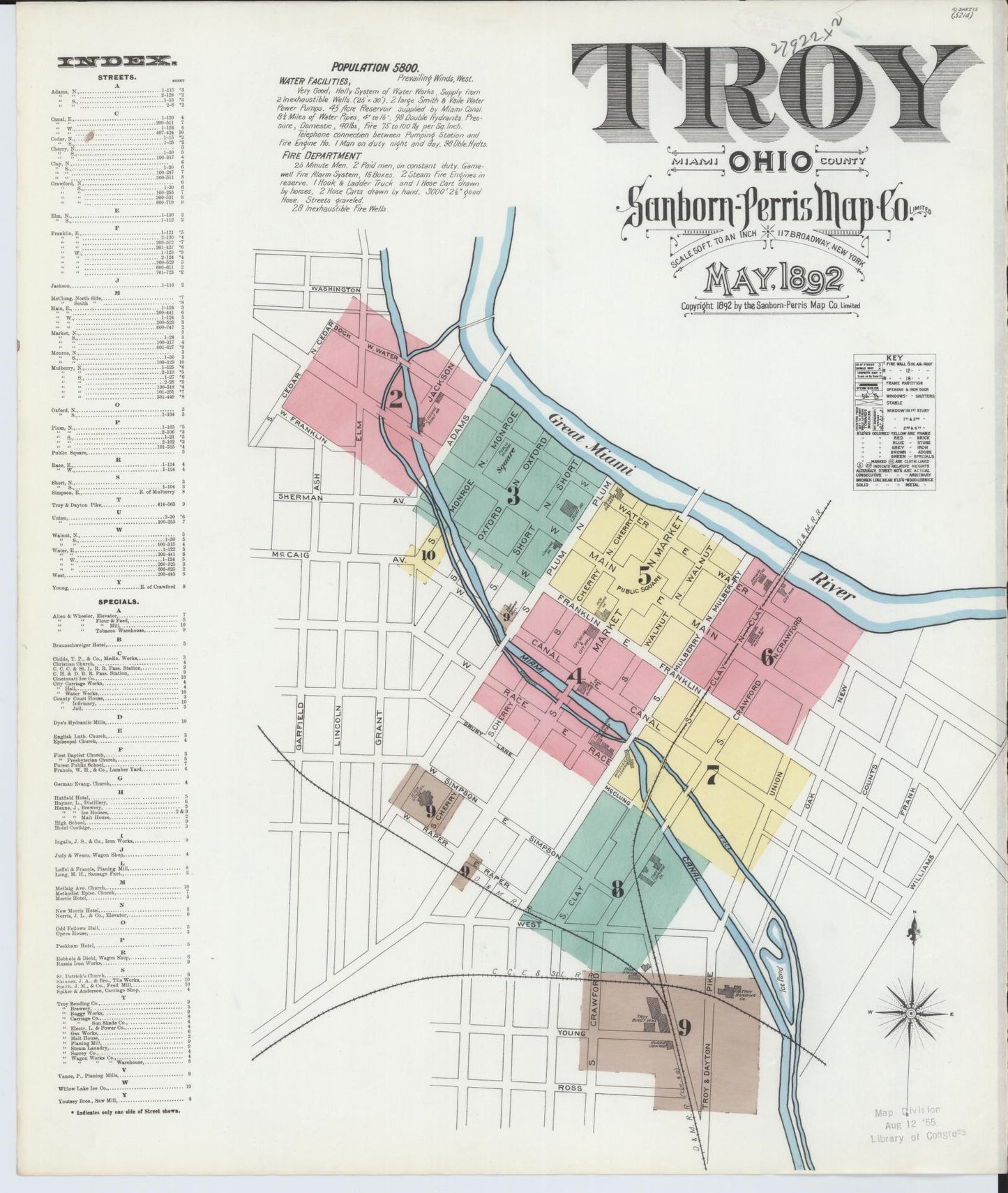 Sanborn Fire Insurance Map from Troy, Miami County, Ohio (1892), Sheet #0001 - Historic Sanborn Fire Insurance Map Print, vintage old map wall art, antique decor, genealogy gift, Ohio Ohio map