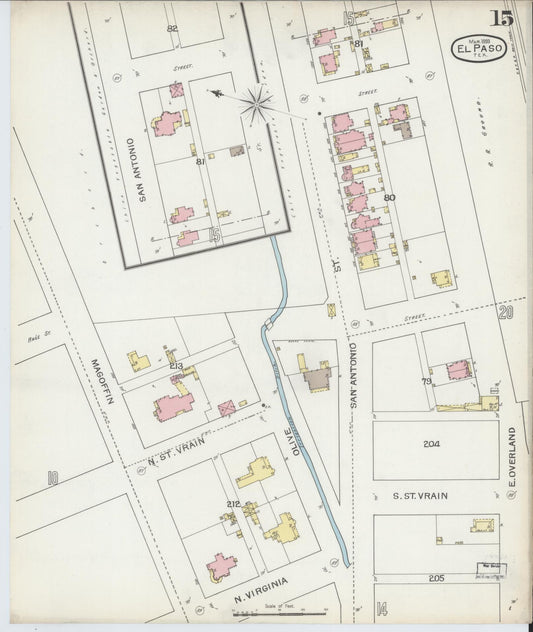 Sanborn Fire Insurance Map from El Paso, El Paso County, Texas (1893), Sheet #0015 - Historic Sanborn Fire Insurance Map Print, vintage old map wall art, antique decor, genealogy gift, Texas Texas map