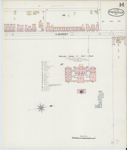 Frederick, Maryland - 1887 - Sanborn Fire Insurance Map, Sheet #0014 - Historic Sanborn Fire Insurance Map Print, Frederick Maryland 1887 0014 vintage old map wall art