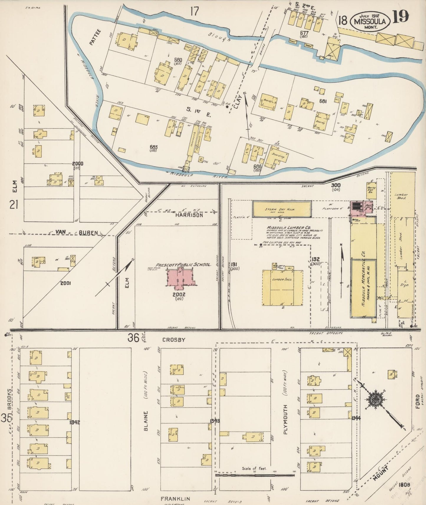 Sanborn Fire Insurance Map from Missoula, Missoula County, Montana (1912), Sheet #0019 - Complete Map Set gallery image, historic Sanborn map, vintage wall art, Montana Montana