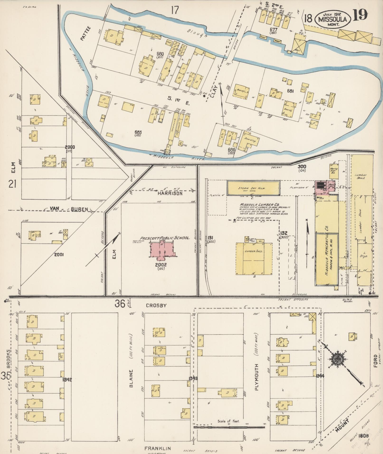Sanborn Fire Insurance Map from Missoula, Missoula County, Montana (1912), Sheet #0019 - Complete Map Set gallery image, historic Sanborn map, vintage wall art, Montana Montana