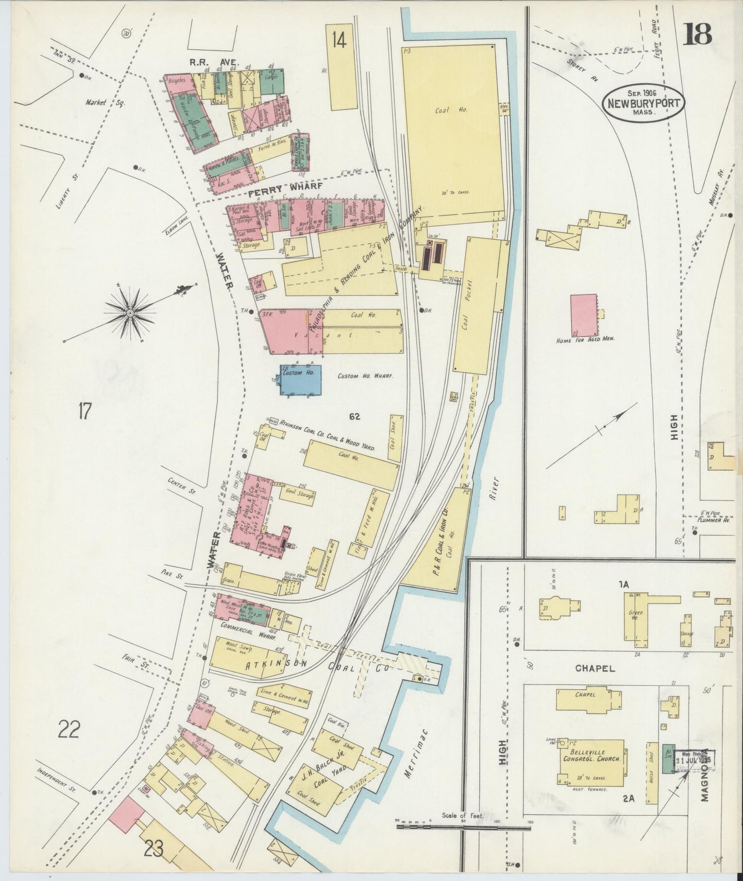 Sanborn Fire Insurance Map from Newburyport, Essex County, Massachusetts (1906), Sheet #0018 - Complete Map Set gallery image, historic Sanborn map, vintage wall art, Massachusetts Massachusetts