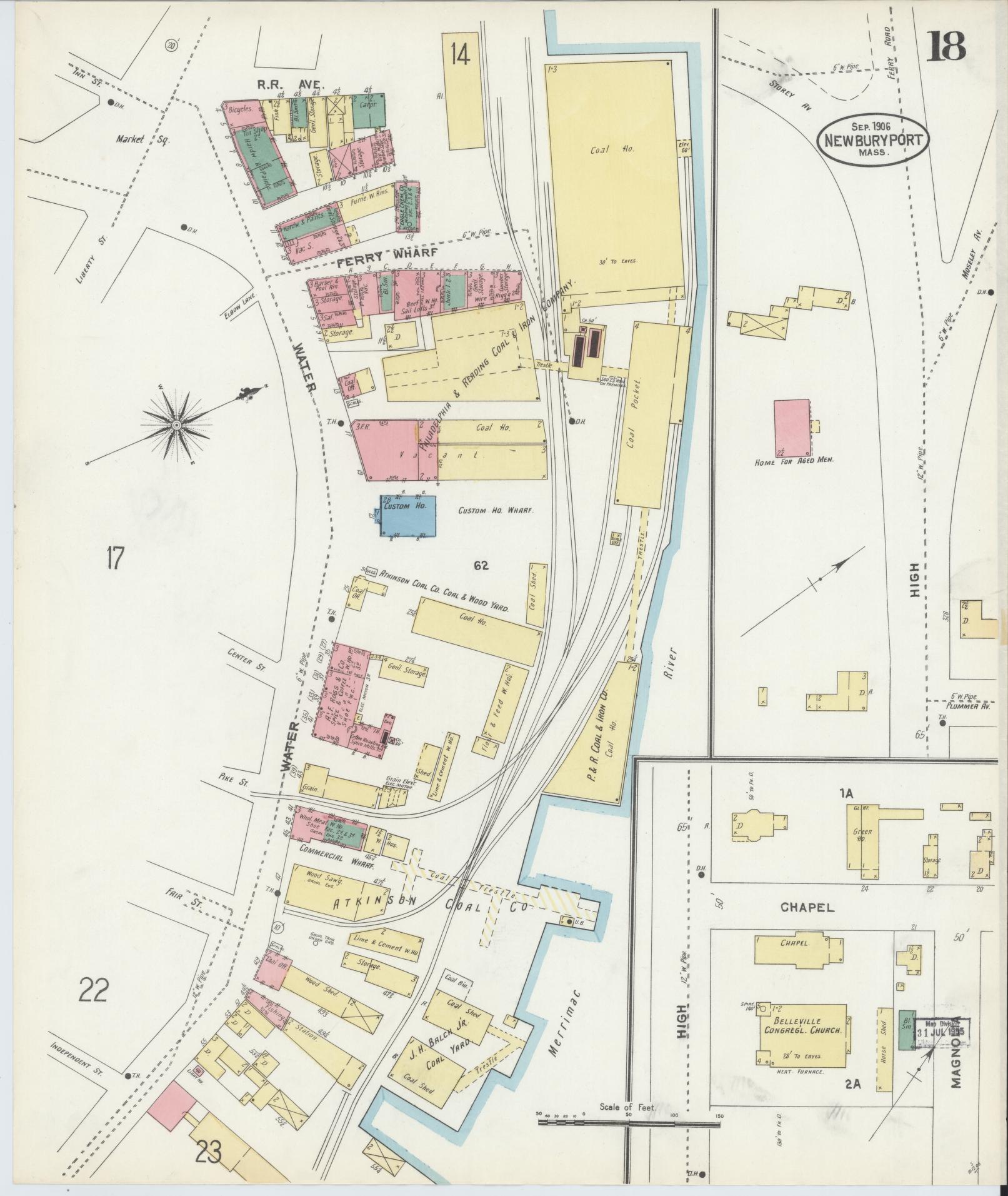 Sanborn Fire Insurance Map from Newburyport, Essex County, Massachusetts (1906), Sheet #0018 - Complete Map Set gallery image, historic Sanborn map, vintage wall art, Massachusetts Massachusetts