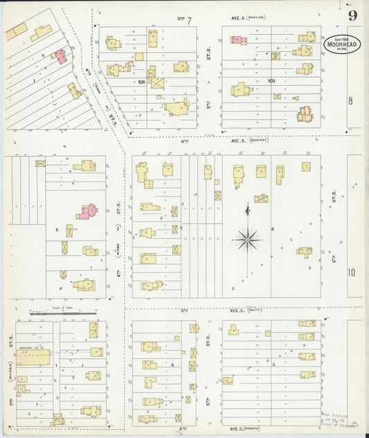 Sanborn Fire Insurance Map from Moorhead, Clay County, Minnesota (1906), Sheet #0009 - Historic Sanborn Fire Insurance Map Print, vintage old map wall art, antique decor, genealogy gift, Minnesota Minnesota map