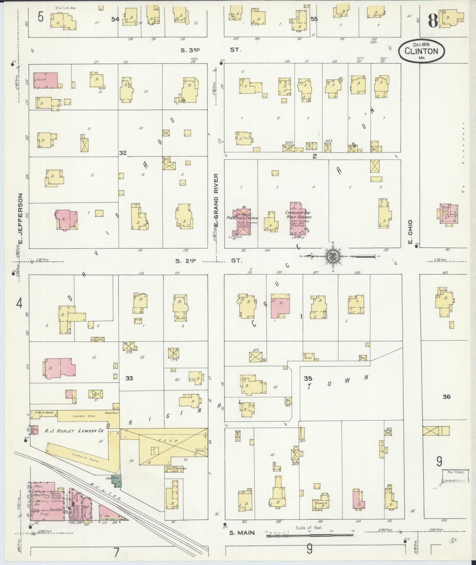 Sanborn Fire Insurance Map from Clinton, Henry County, Missouri (1909), Sheet #0008 - Historic Sanborn Fire Insurance Map Print, vintage old map wall art, antique decor, genealogy gift, Missouri Missouri map