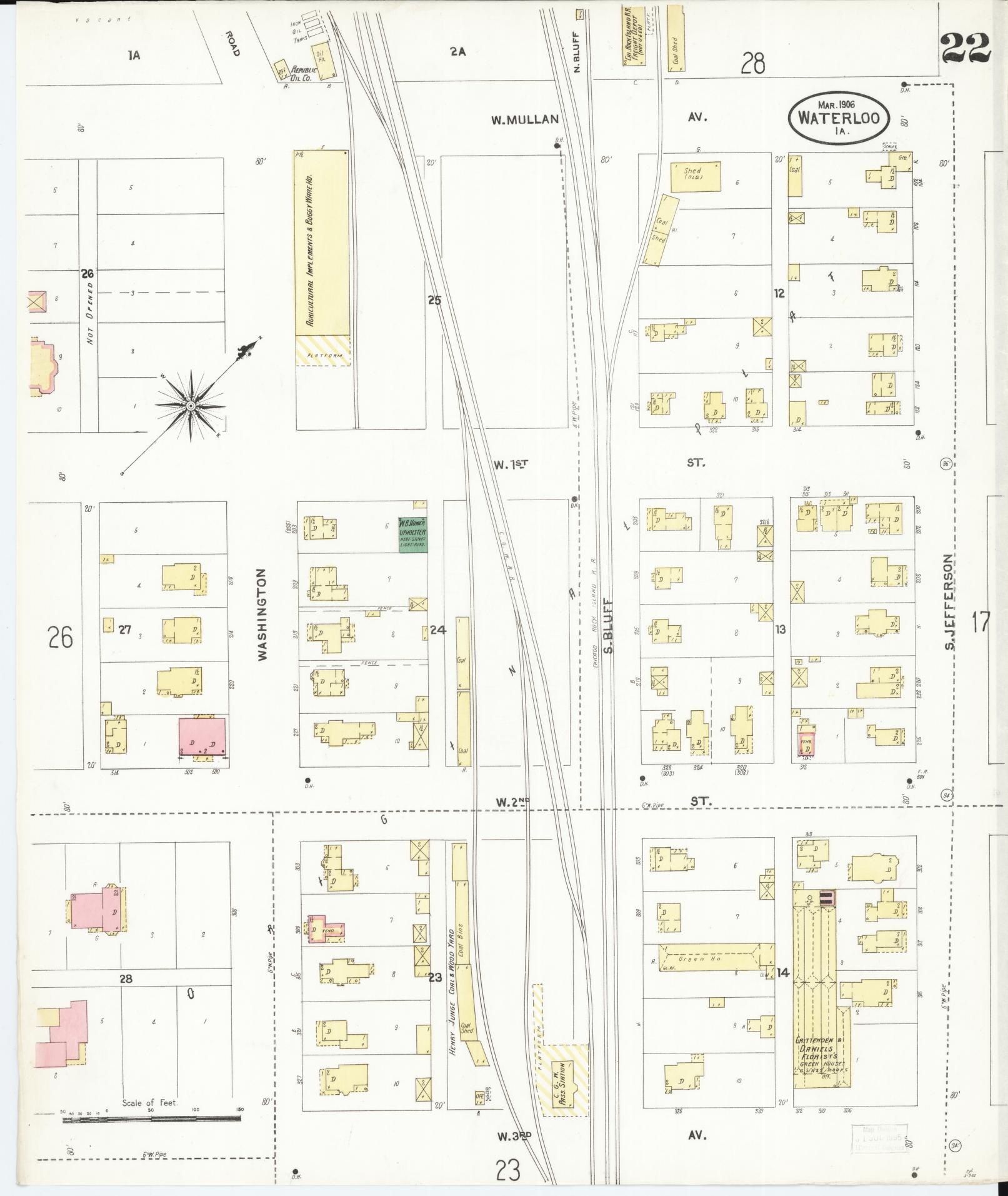 Sanborn Fire Insurance Map from Waterloo, Black Hawk County, Iowa (1906), Sheet #0022 - Historic Sanborn Fire Insurance Map Print