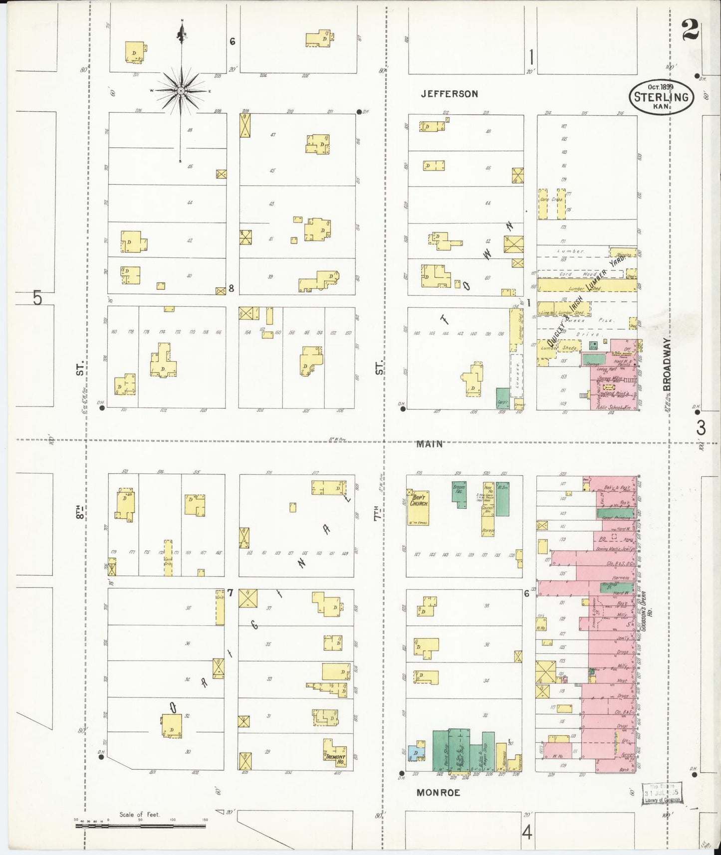 Sanborn Fire Insurance Map from Sterling, Rice County, Kansas (1899), Sheet #0002 - Complete Map Set gallery image, historic Sanborn map, vintage wall art, Kansas Kansas