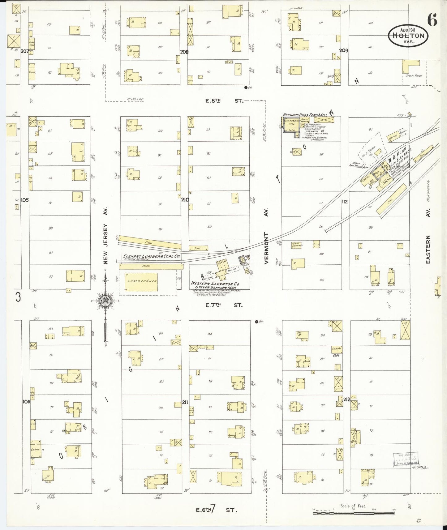Sanborn Fire Insurance Map from Holton, Jackson County, Kansas (1911), Sheet #0006 - Historic Sanborn Fire Insurance Map Print, vintage old map wall art, antique decor, genealogy gift, Kansas Kansas map