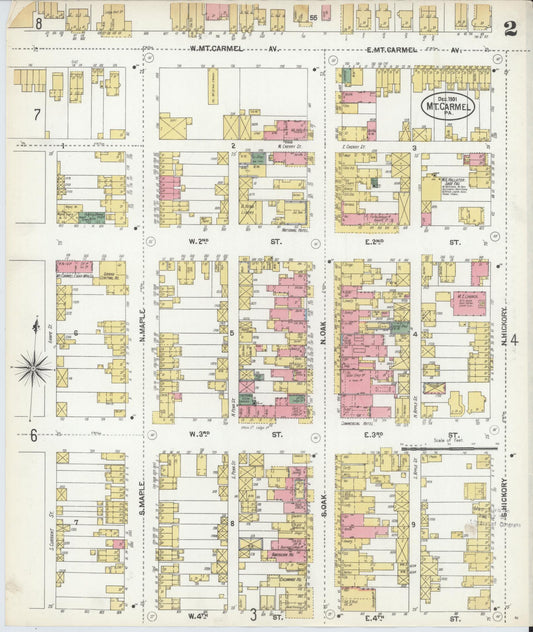 Sanborn Fire Insurance Map from Mount Carmel, Northumberland County, Pennsylvania (1901), Sheet #0002 - Historic Sanborn Fire Insurance Map Print, vintage old map wall art, antique decor, genealogy gift, Pennsylvania Pennsylvania map