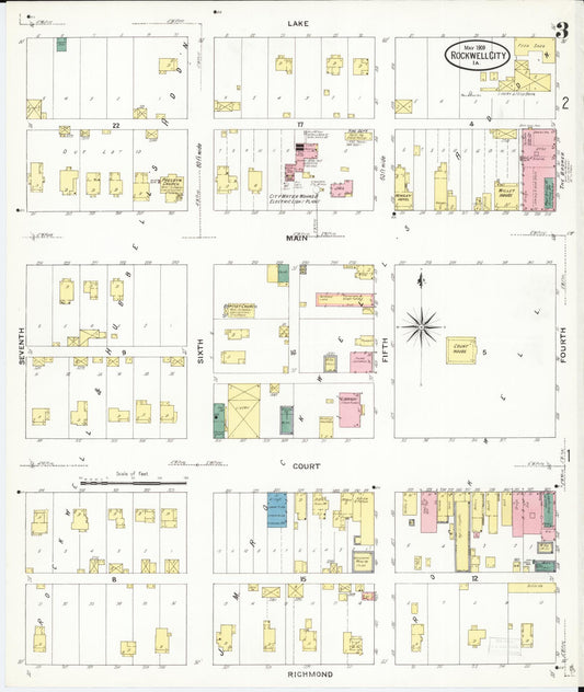 Sanborn Fire Insurance Map from Rockwell City, Calhoun County, Iowa (1909), Sheet #0003 - Historic Sanborn Fire Insurance Map Print, vintage old map wall art