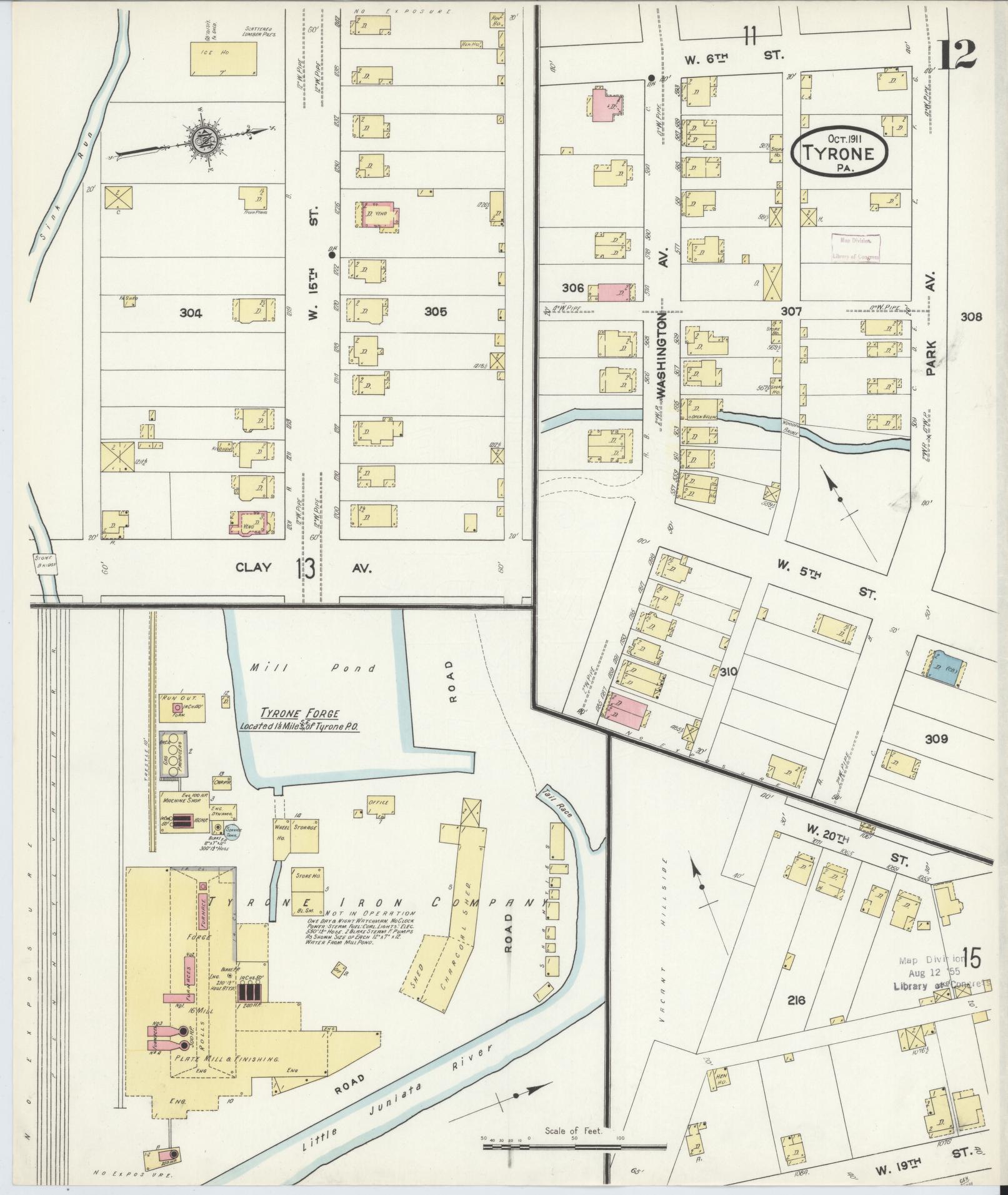 Sanborn Fire Insurance Map from Tyrone, Blair County, Pennsylvania (1911), Sheet #0012 - Complete Map Set gallery image, historic Sanborn map, vintage wall art, Pennsylvania Pennsylvania