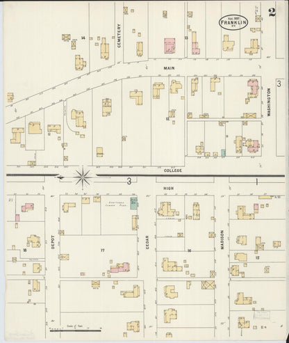 Sanborn Fire Insurance Map from Franklin, Simpson County, Kentucky (1897), Sheet #0002 - Complete Map Set gallery image, historic Sanborn map, vintage wall art, Kentucky Kentucky