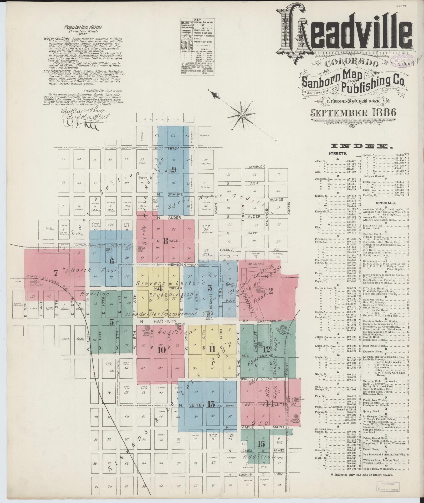 Sanborn Fire Insurance Map from Leadville, Lake County, Colorado (1886), Sheet #0001 - Complete Map Set gallery image, historic Sanborn map, vintage wall art, Colorado Colorado