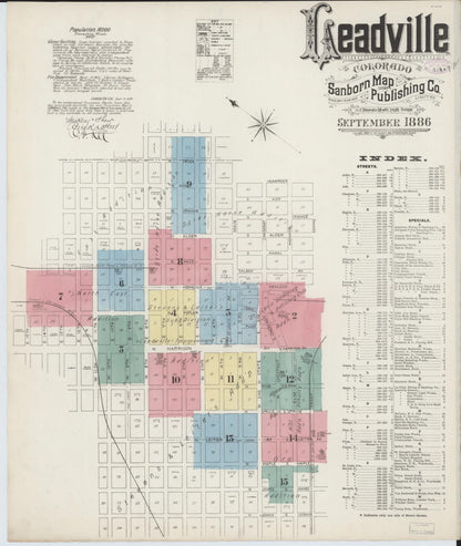 Sanborn Fire Insurance Map from Leadville, Lake County, Colorado (1886), Sheet #0001 - Complete Map Set gallery image, historic Sanborn map, vintage wall art, Colorado Colorado
