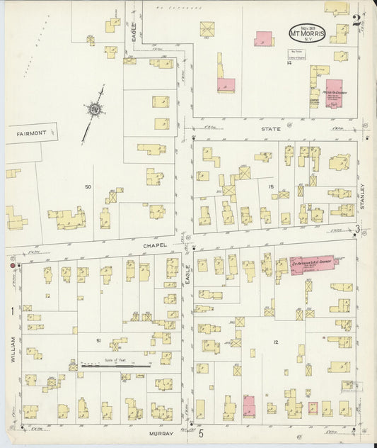 Sanborn Fire Insurance Map from Mount Morris, Livingston County, New York (1913), Sheet #0002 - Historic Sanborn Fire Insurance Map Print, vintage old map wall art, antique decor, genealogy gift, New York New York map